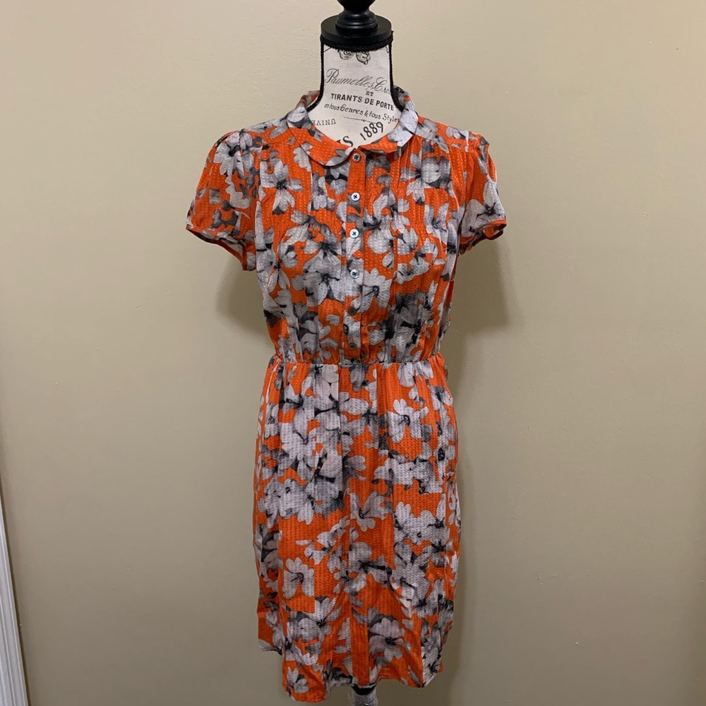 Anthropologie Maeve Orange Floral Spectrum Dress Size 4 - Picture 3 of 8